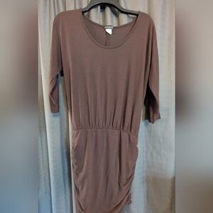 Women's Venus Brown Off the Shoulder Mini Dress with rouched bottom. Sz. M